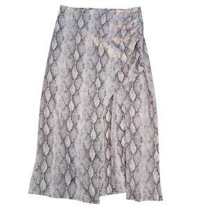 Forever21 Women's Snakeskin Print Ruched Midi Wrap Skirt Gray Taupe Size Small